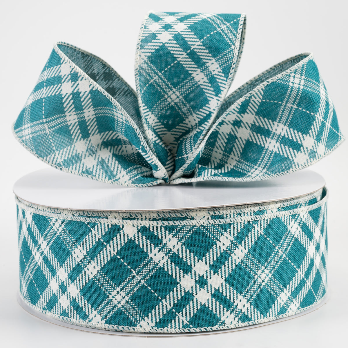 2.5" Linen Hazel Diagonal Plaid Ribbon: Teal Blue (50 Yards) Lifestyle Photo