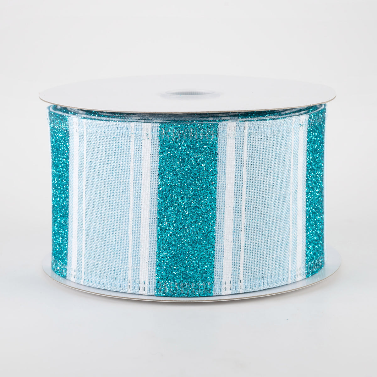2.5" Linen Horizontal Stripe Ribbon: Blue, Light Blue, White (10 Yards)