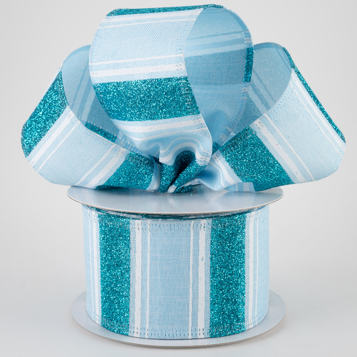 2.5" Linen Horizontal Stripe Ribbon: Blue, Light Blue, White (10 Yards) Lifestyle Photo