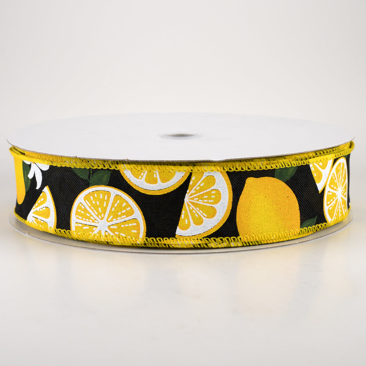 1.5" Linen Lemons & Flowers Ribbon: Black (50 Yards) Item Number: 841-09-220