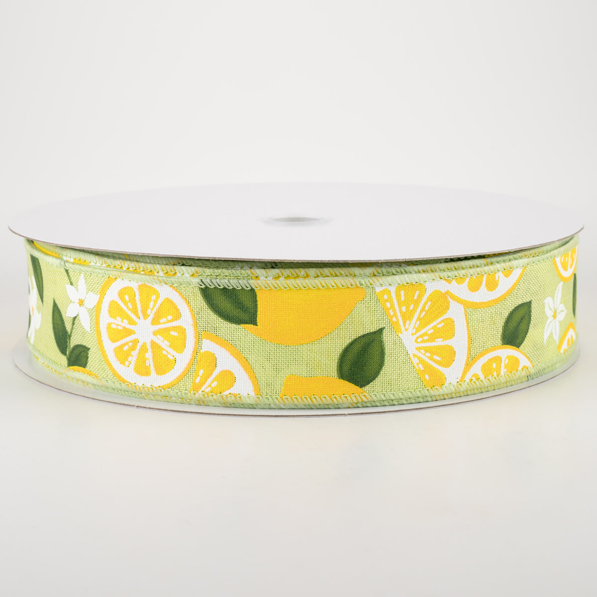 1.5" Linen Lemons & Flowers Ribbon: Lime Green (50 Yards) Item Number: 841-09-219