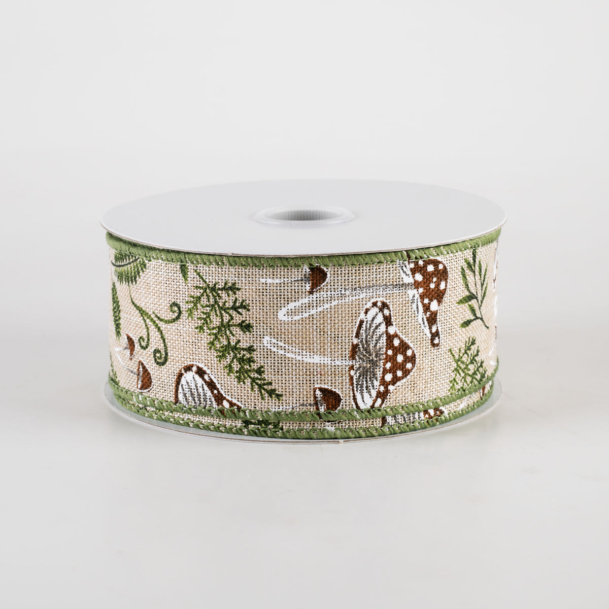 1.5" Linen Mushrooms & Ferns Ribbon (10 Yards)