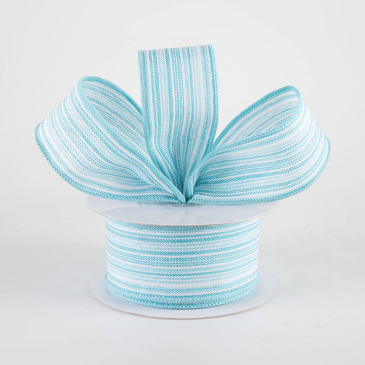 1.5" Linen Ombre Tweed Stripes Ribbon: Turquoise & White (10 Yards) Lifestyle Photo