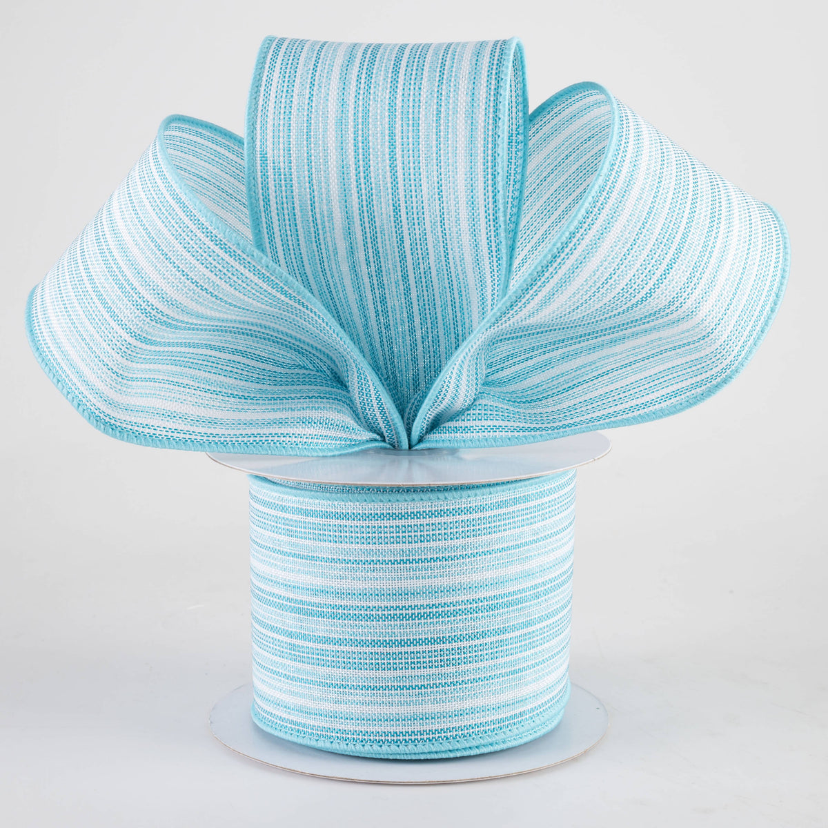 2.5" Linen Ombre Tweed Stripes Ribbon: Turquoise & White (10 Yards) Lifestyle Photo