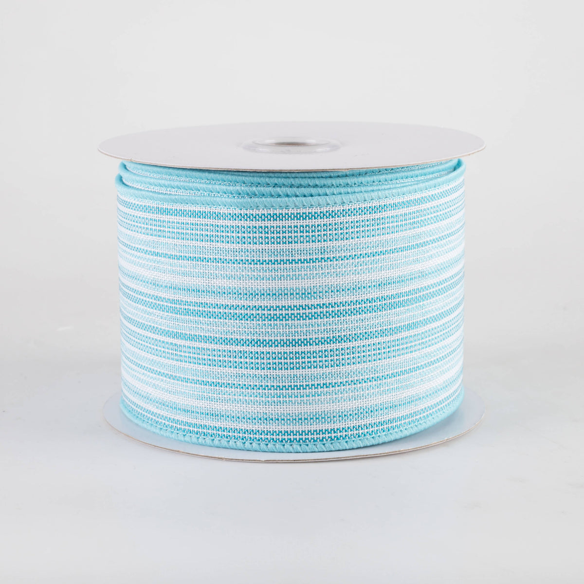 2.5" Linen Ombre Tweed Stripes Ribbon: Turquoise & White (10 Yards) Item Number: 78467-40-39
