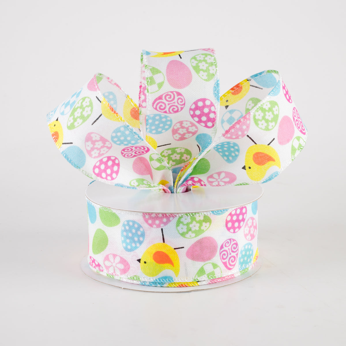1.5" Linen Patterned Eggs & Chicks Ribbon (10 Yards) Lifestyle Photo