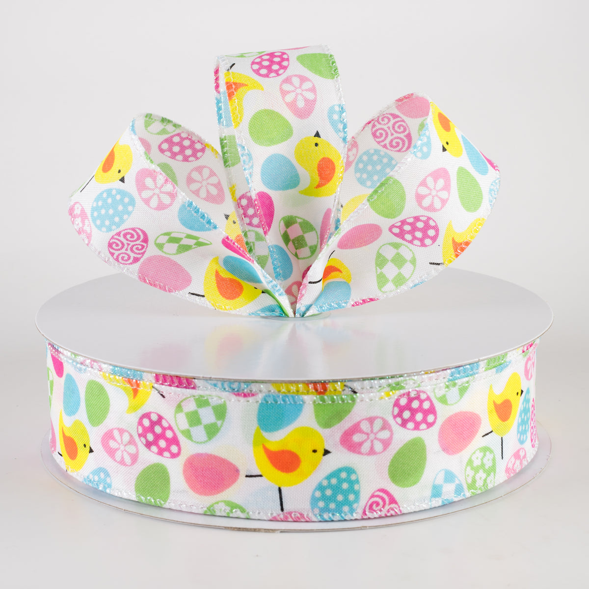 1.5" Linen Patterned Eggs & Chicks Ribbon (50 Yards) Lifestyle Photo