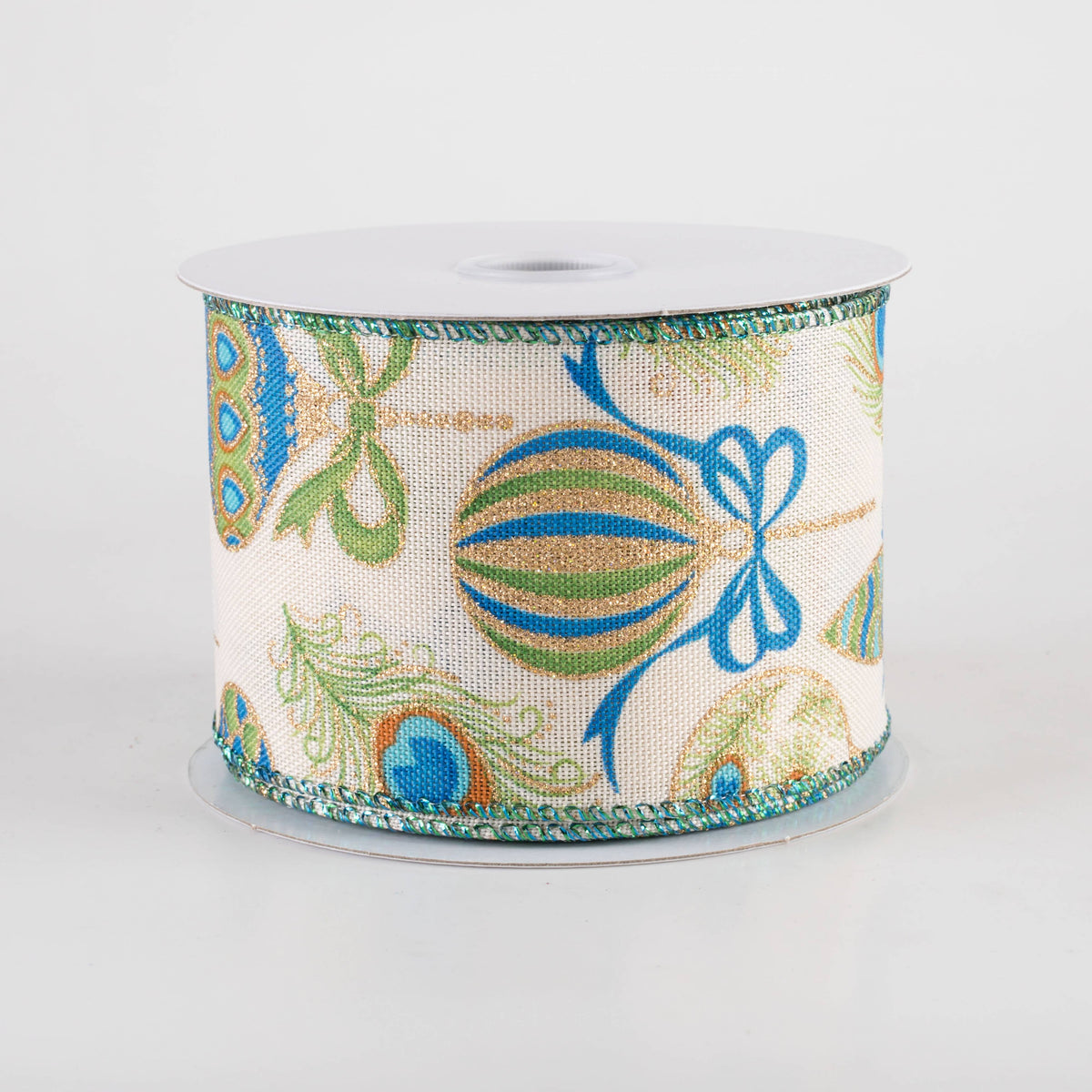 2.5" Linen Peacock Ornaments Ribbon: Ivory (10 Yards) Item Number: 72421-40-33