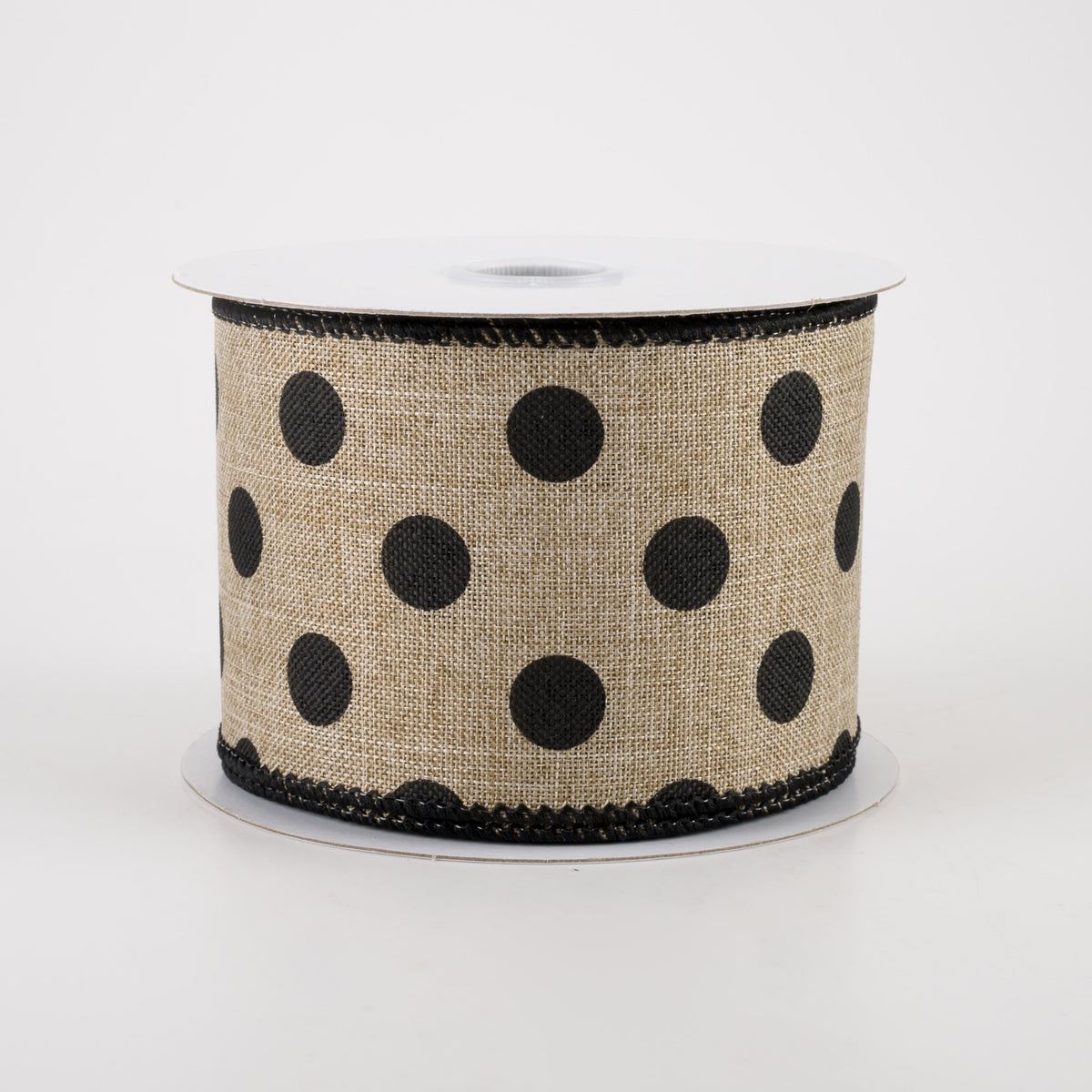 2.5" Linen Polka Dot Ribbon: Black on Natural (10 Yards)