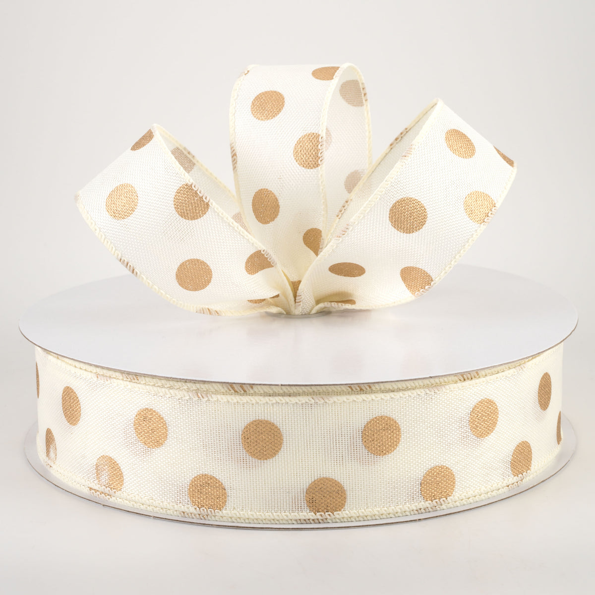 1.5" Linen Polka Dot Ribbon: Old Gold on Ivory (50 Yards) Lifestyle Photo