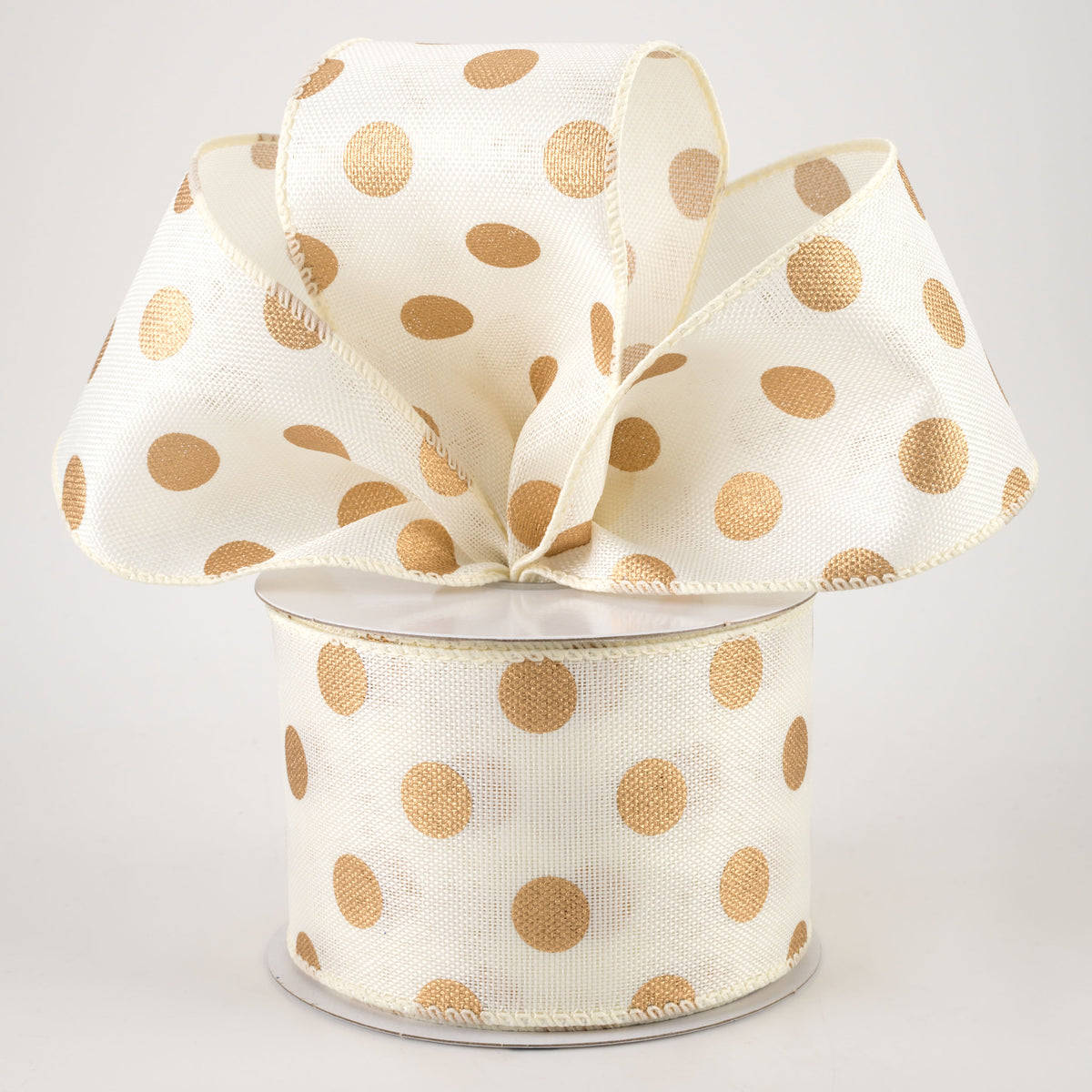 2.5" Linen Polka Dot Ribbon: Old Gold on Ivory (10 Yards) Lifestyle Photo