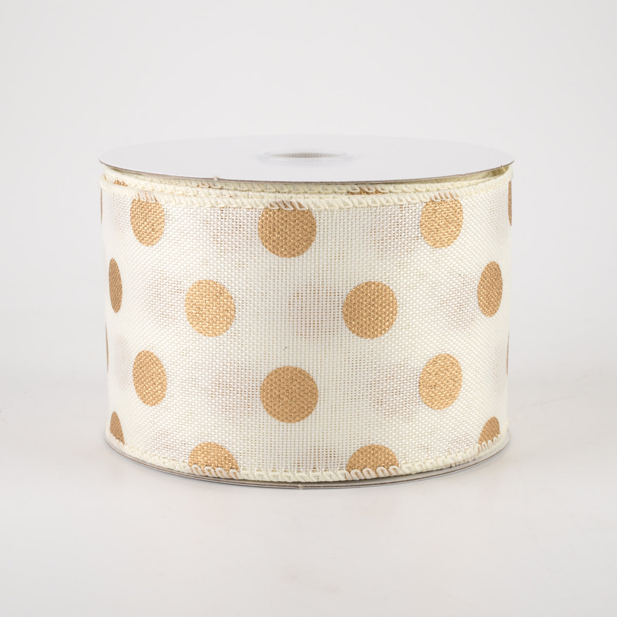 2.5" Linen Polka Dot Ribbon: Old Gold on Ivory (10 Yards)