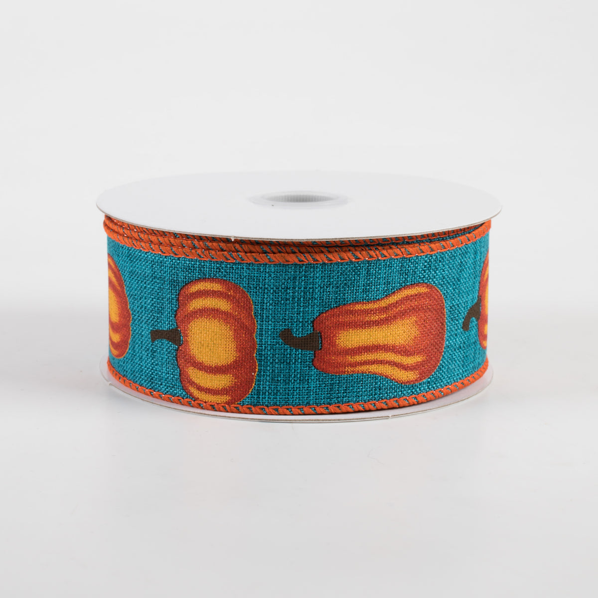 1.5" Linen Pumpkins Ribbon: Teal & Orange (10 Yards)
