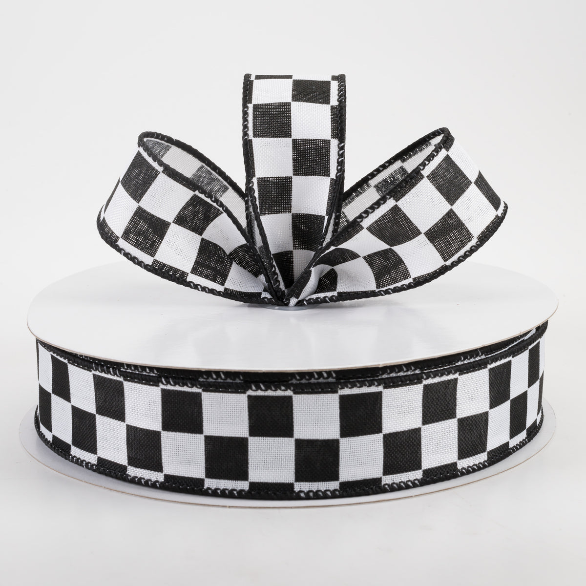 1.5" Linen Race Check Ribbon: Black & White (50 Yards) Lifestyle Photo