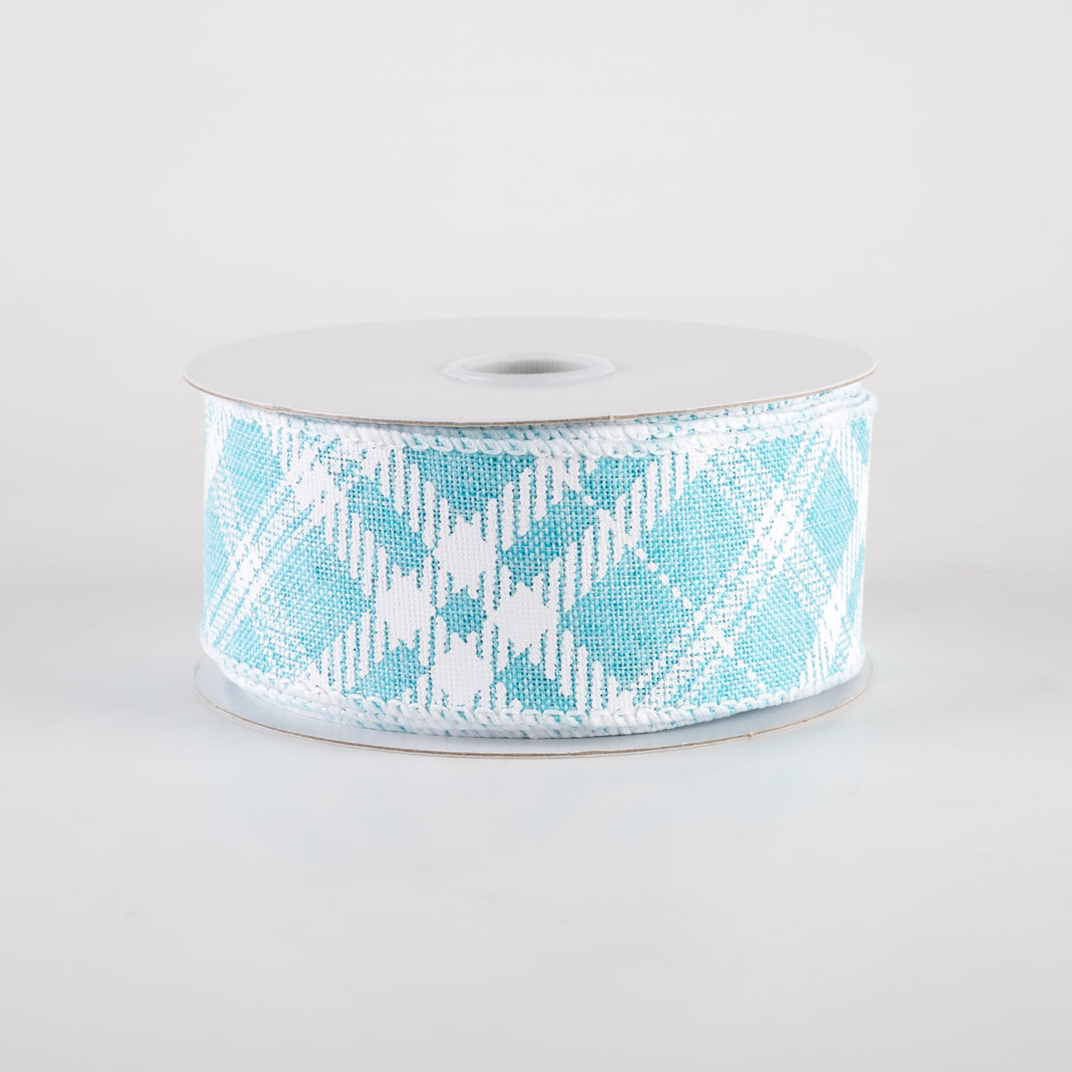 1.5" Linen Sandra Diagonal Plaid Ribbon: Aqua (10 Yards)