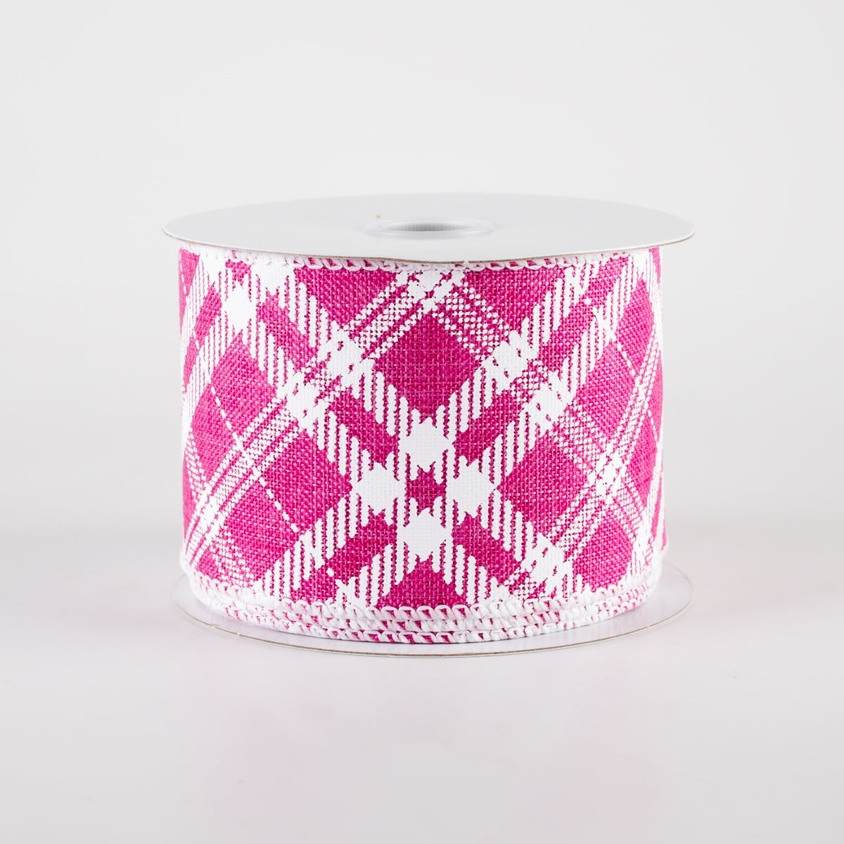 2.5" Linen Sandra Diagonal Plaid Ribbon: Hot Pink (10 Yards)