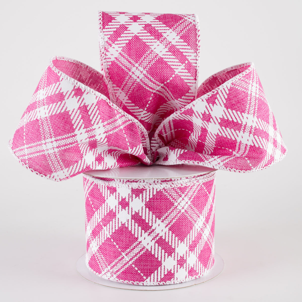 2.5" Linen Sandra Diagonal Plaid Ribbon: Hot Pink (10 Yards) Lifestyle Photo