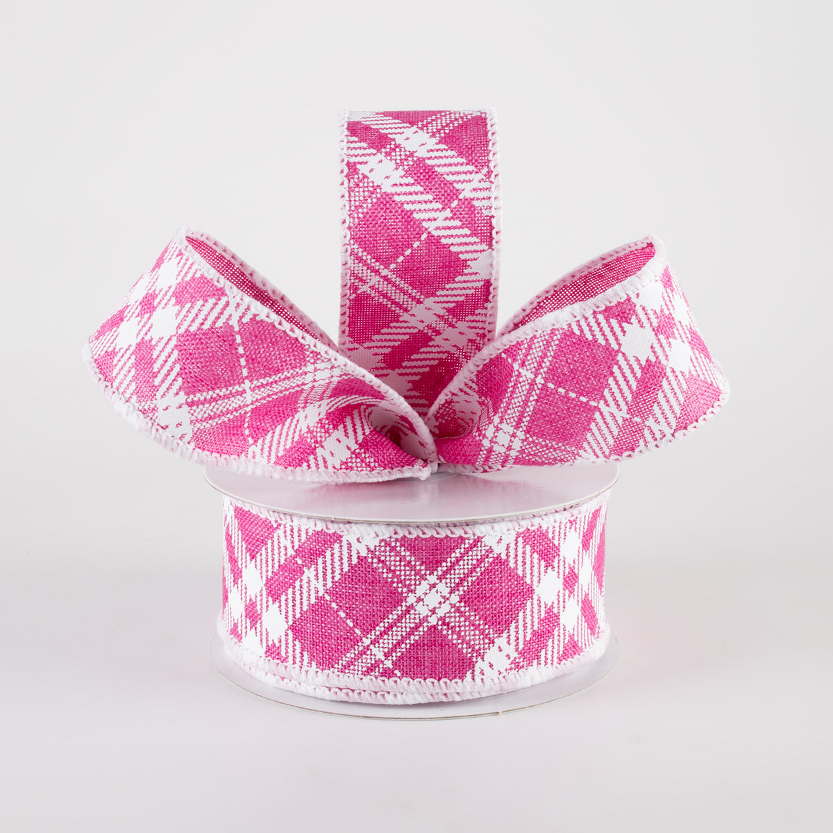 1.5" Linen Sandra Diagonal Plaid Ribbon: Hot Pink (10 Yards) Lifestyle Photo