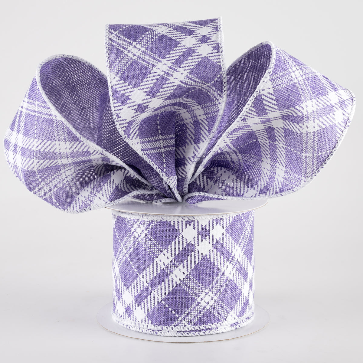2.5" Linen Sandra Diagonal Plaid Ribbon: Lavender (10 Yards) Lifestyle Photo