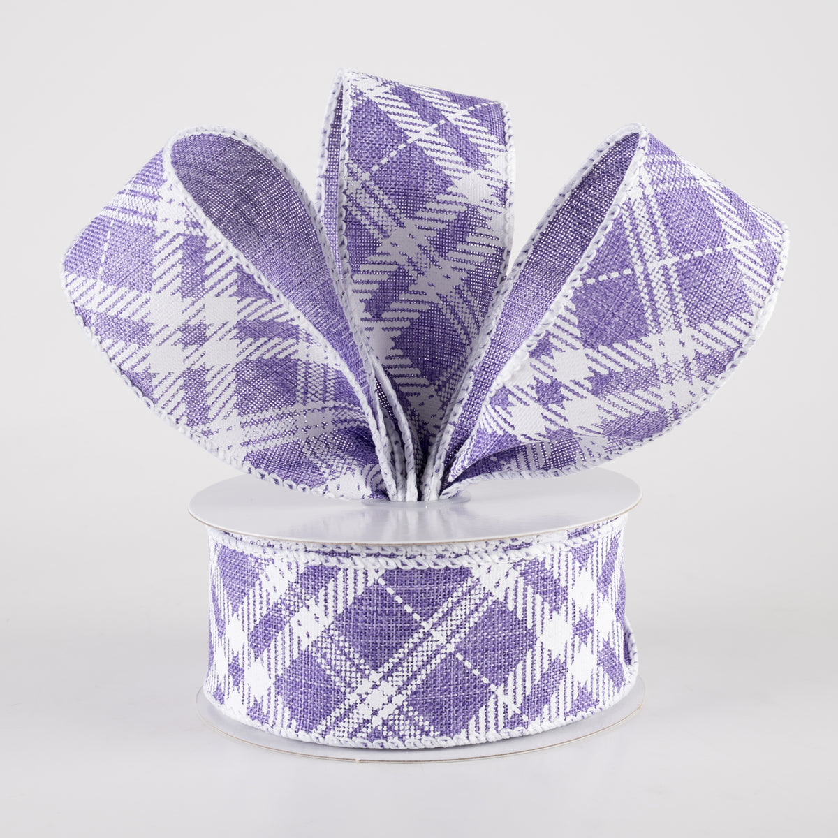 1.5" Linen Sandra Diagonal Plaid Ribbon: Lavender (10 Yards) Lifestyle Photo
