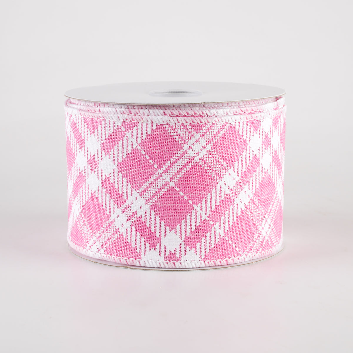 2.5" Linen Sandra Diagonal Plaid Ribbon: Pink (10 Yards) Item Number: 41342-40-03