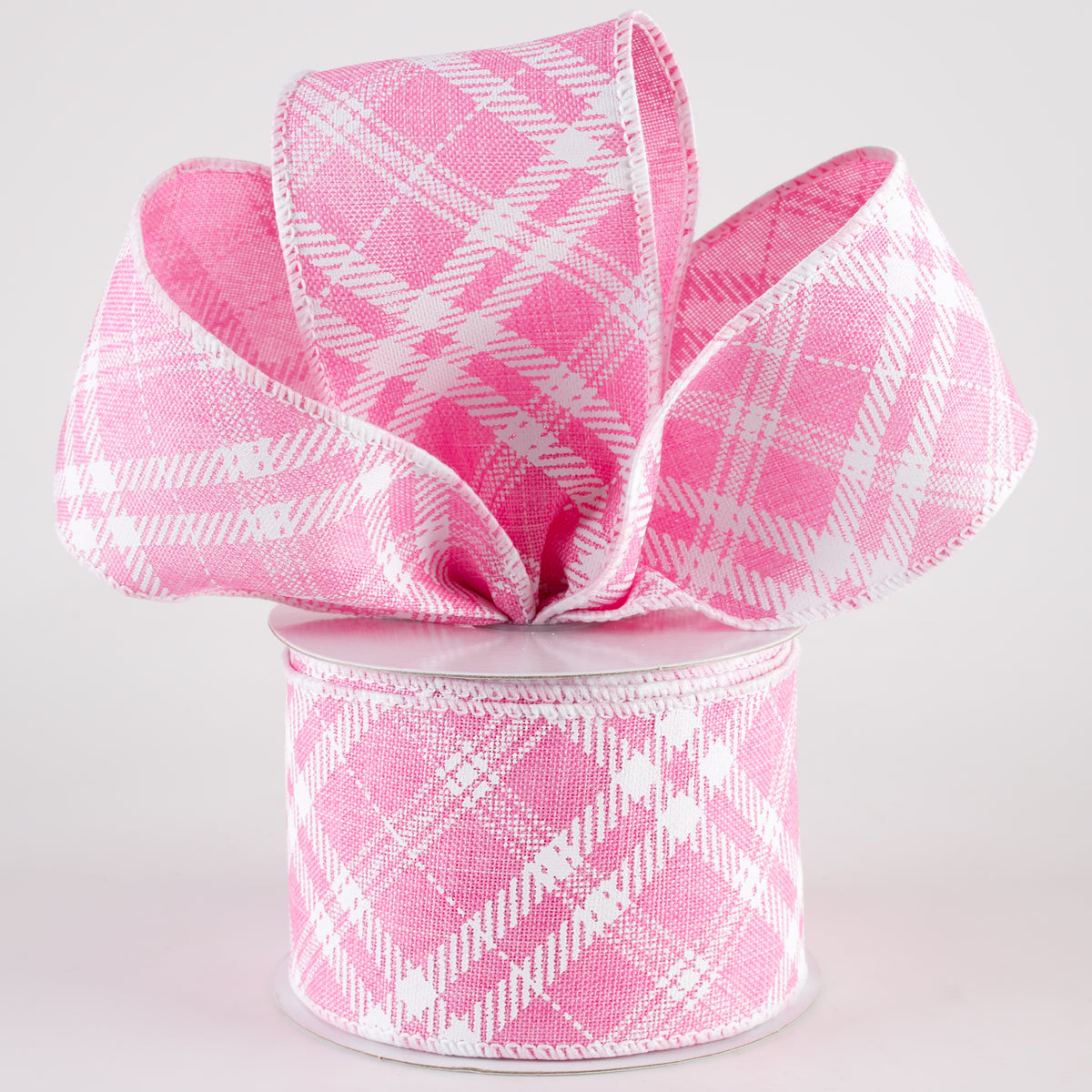 2.5" Linen Sandra Diagonal Plaid Ribbon: Pink (10 Yards) Lifestyle Photo