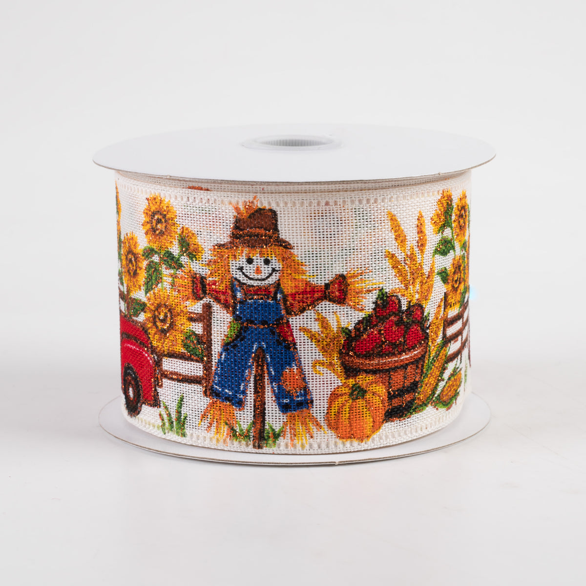 2.5" Linen Scarecrow Sunflower Pumpkin Truck Ribbon (10 Yards)