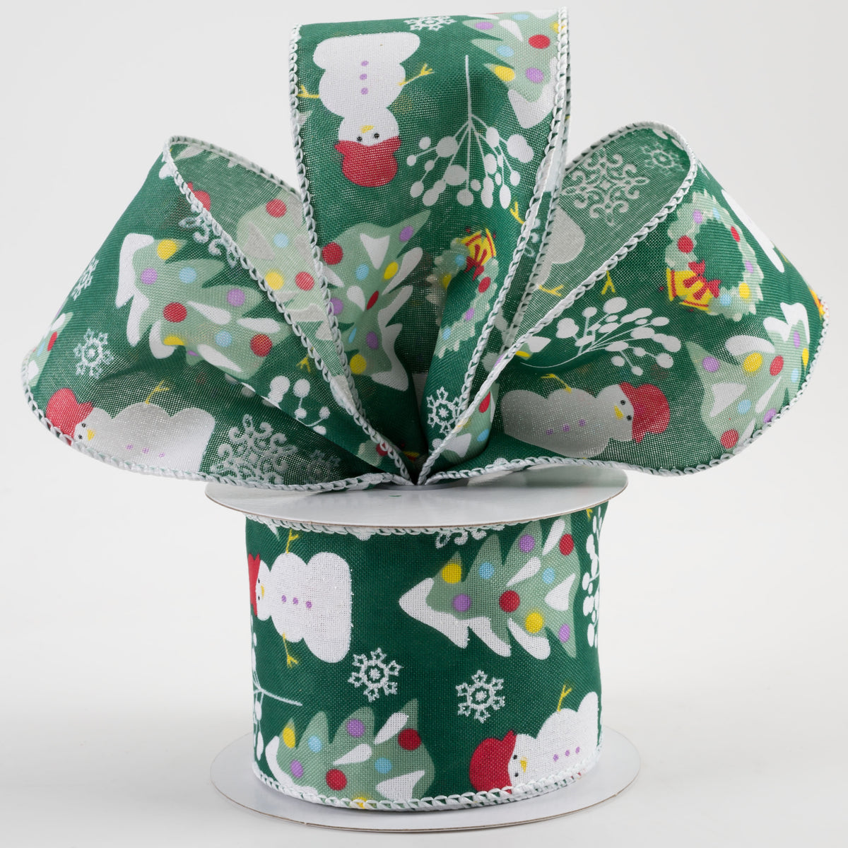 2.5" Linen Snowman, Christmas Wreath, Tree Ribbon: Green (10 Yards) Lifestyle Photo