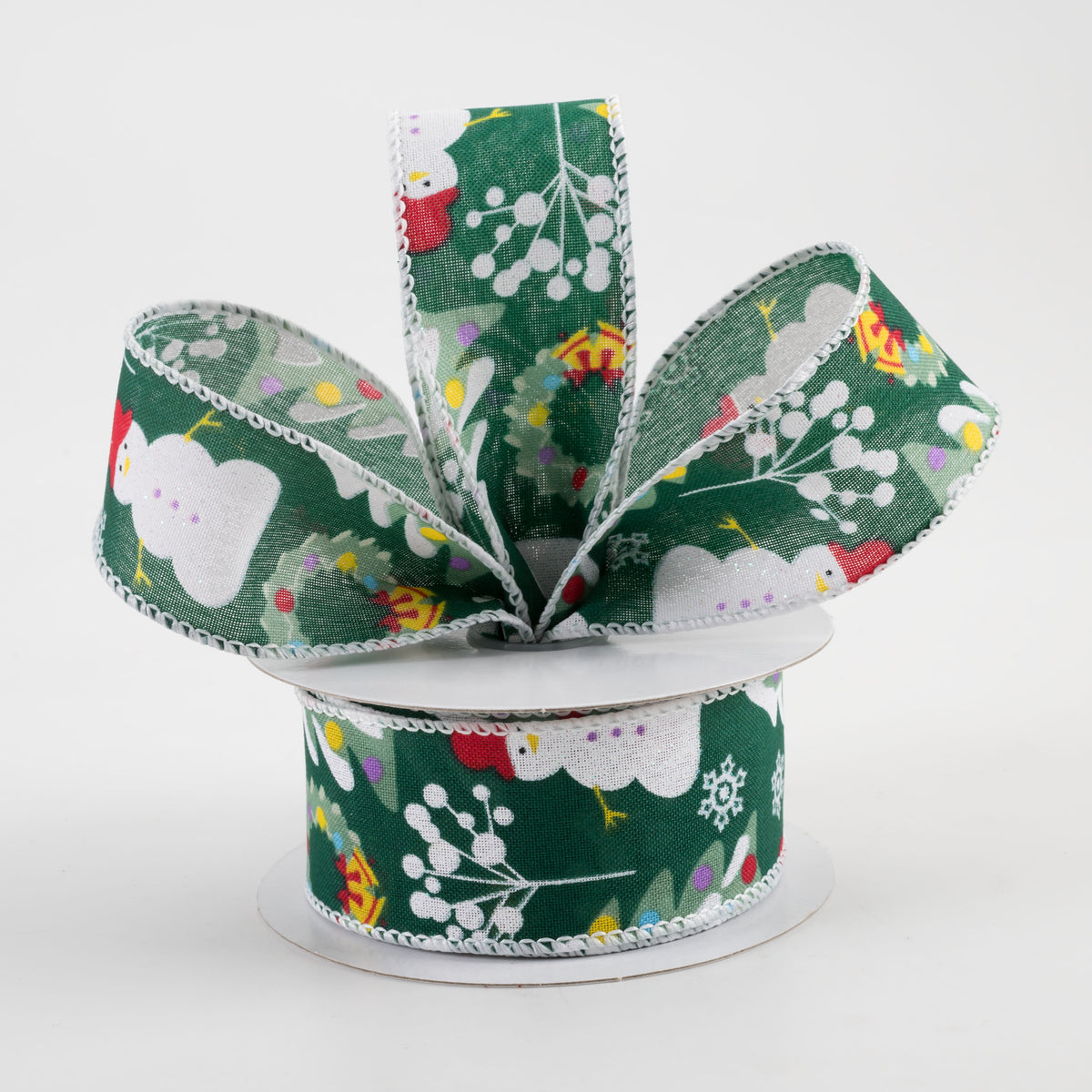 1.5" Linen Snowman, Christmas Wreath, Tree Ribbon: Green (10 Yards) Lifestyle Photo