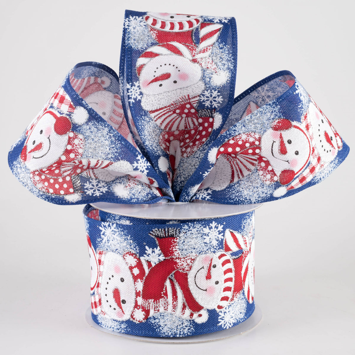 2.5" Linen Snowmen in Earmuffs Ribbon: Navy Blue (10 Yards) Lifestyle Photo