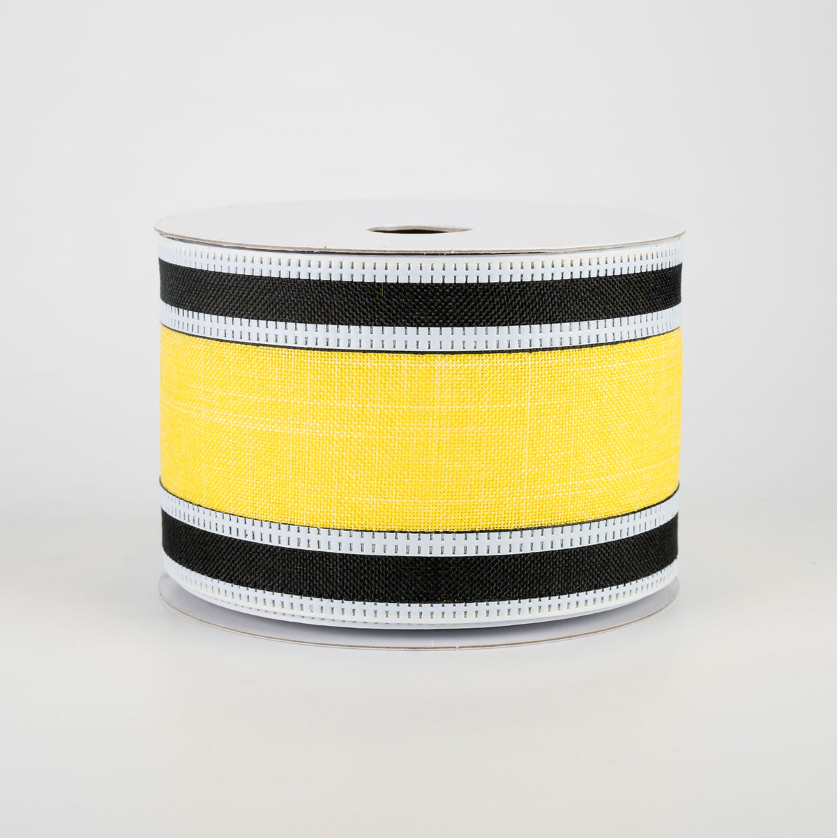 2.5" Linen Stripe Ribbon: Daffodil, Black, White (10 Yards)