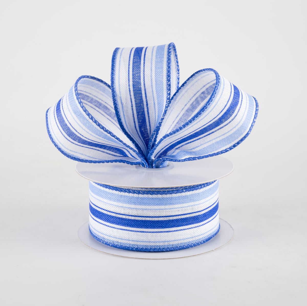 1.5" Linen Ticking Stripes Ribbon: White, Periwinkle, Blue (10 Yards) Lifestyle Photo