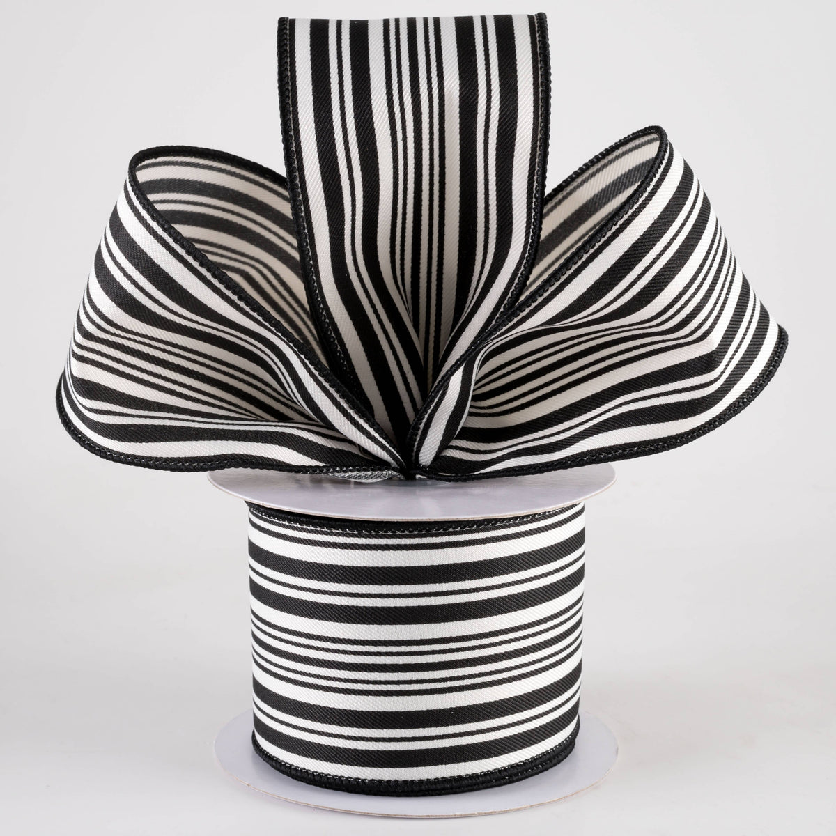 2.5" Linen Varied Vertical Stripes Ribbon: Black & Ivory (10 Yards) Lifestyle Photo