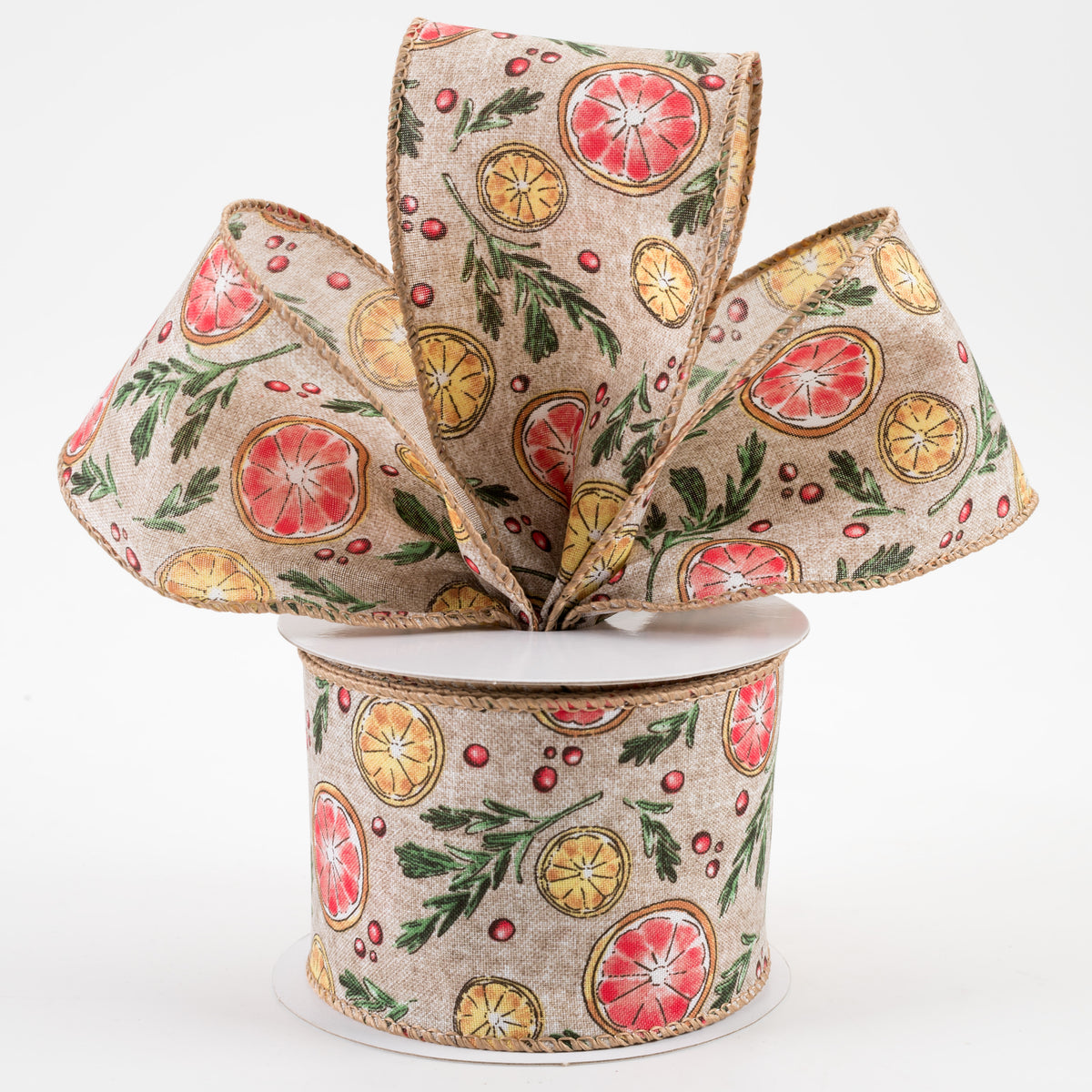 2.5" Linen Watercolor Dried Orange & Citrus Ribbon: Natural (10 Yards) Lifestyle Photo