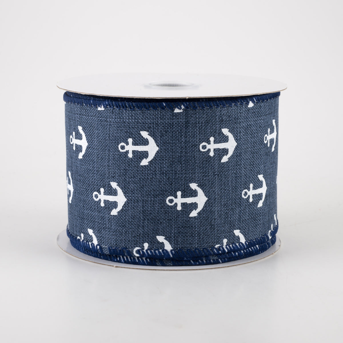 2.5" Linen White Anchors Ribbon: Dark Blue Jean (10 Yards) Item Number: Q517440-27