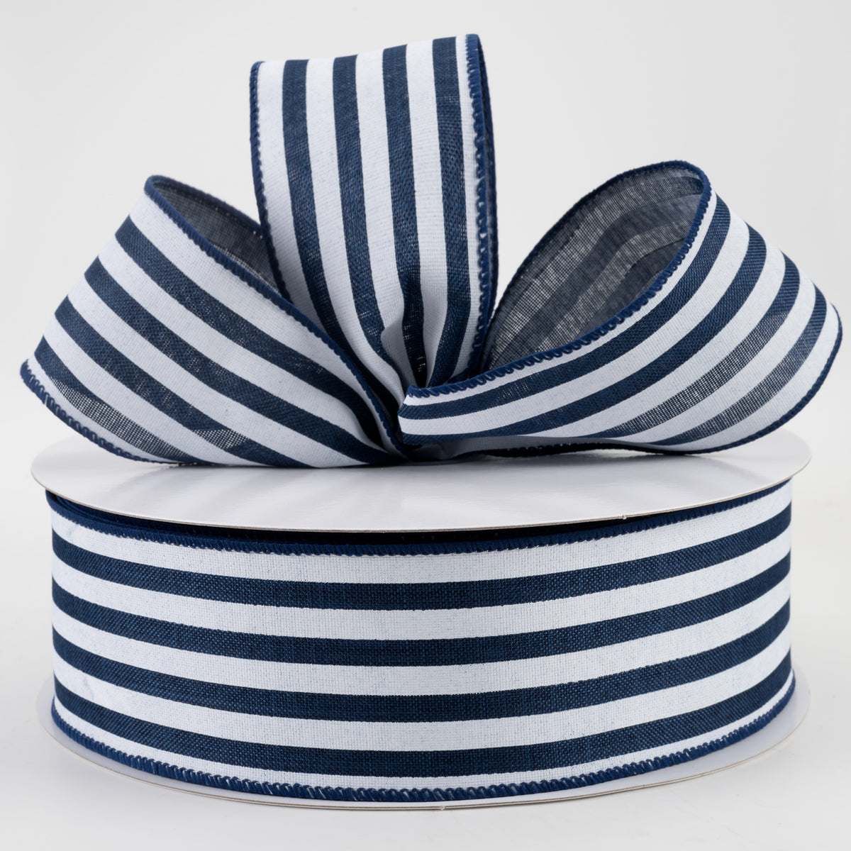 2.5" Linen Wide Cabana Stripes Ribbon: Navy & White (50 Yards) Lifestyle Photo