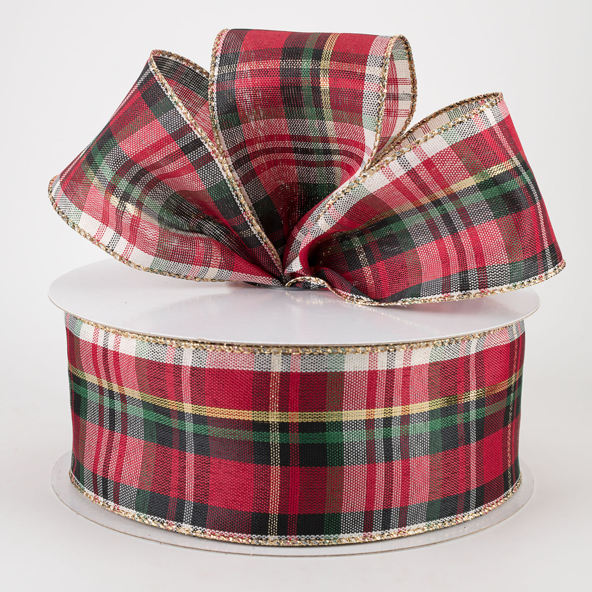 2.5" Lodge Plaid Ribbon: Red, Black, Green, Cream, Gold (50 Yards) Lifestyle Photo