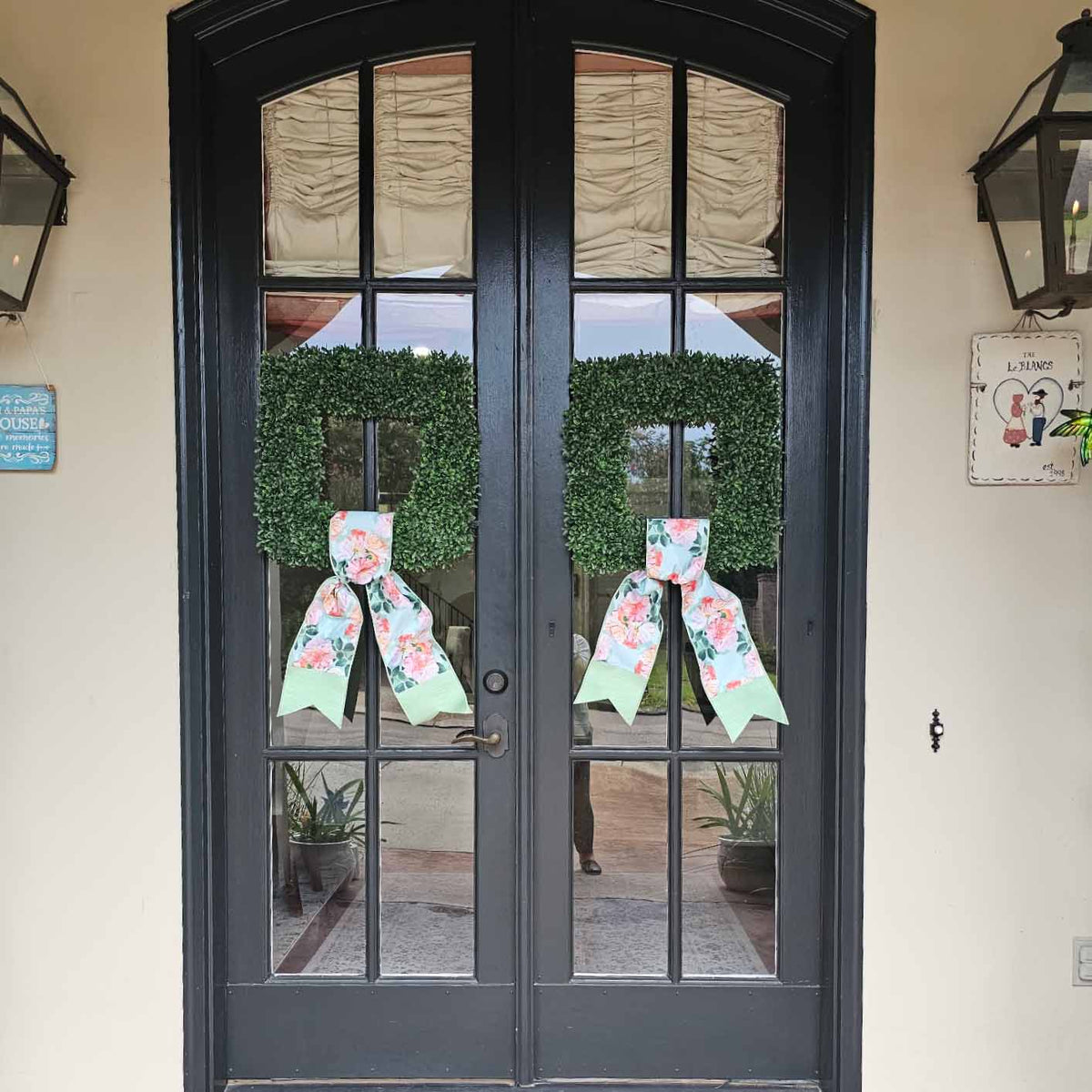 [D Stevens] 6" Dupioni Garden Roses Banner: Peach & Green