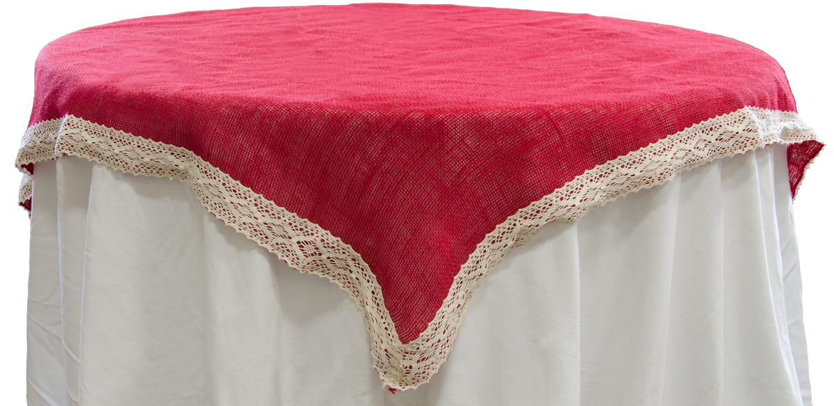 54" Loose Weave Burlap & Lace Table Topper: Red, Natural Item Number: RK255524