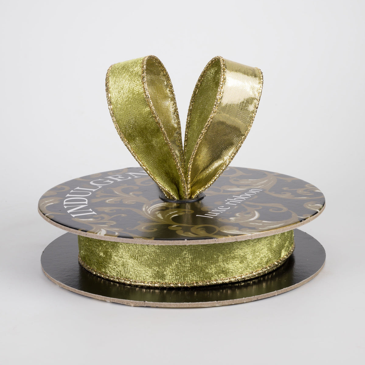 1" Lush Velvet Metallic Backed Ribbon: Moss Green & Gold (10 Yards) Lifestyle Photo