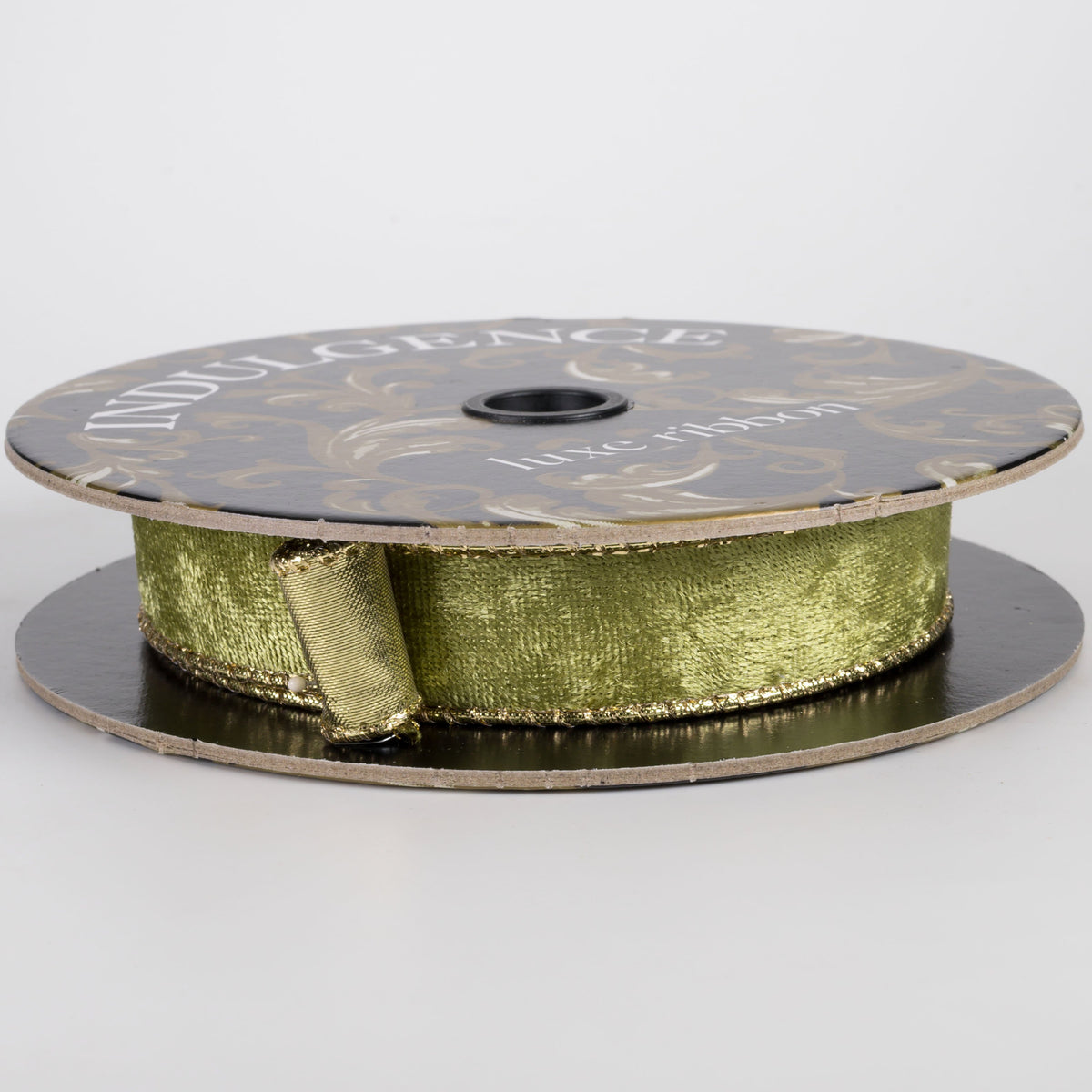 1" Lush Velvet Metallic Backed Ribbon: Moss Green & Gold (10 Yards) Item Number: D72607-10-08