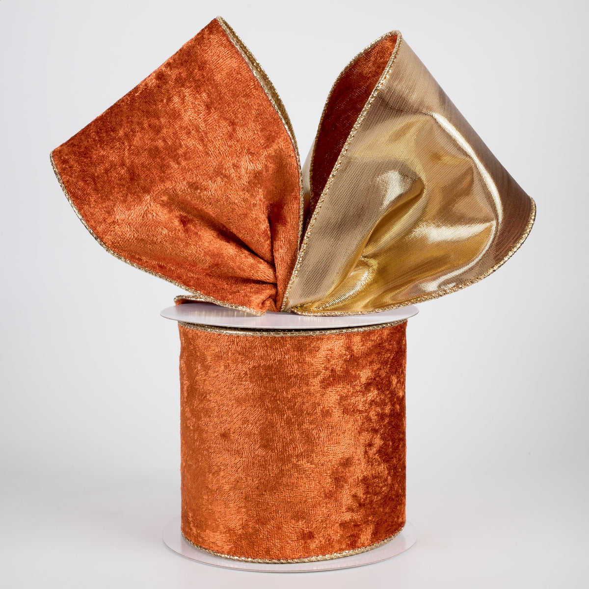 4" Lush Velvet Metallic Backed Ribbon: Rust & Gold (10 Yards) Lifestyle Photo
