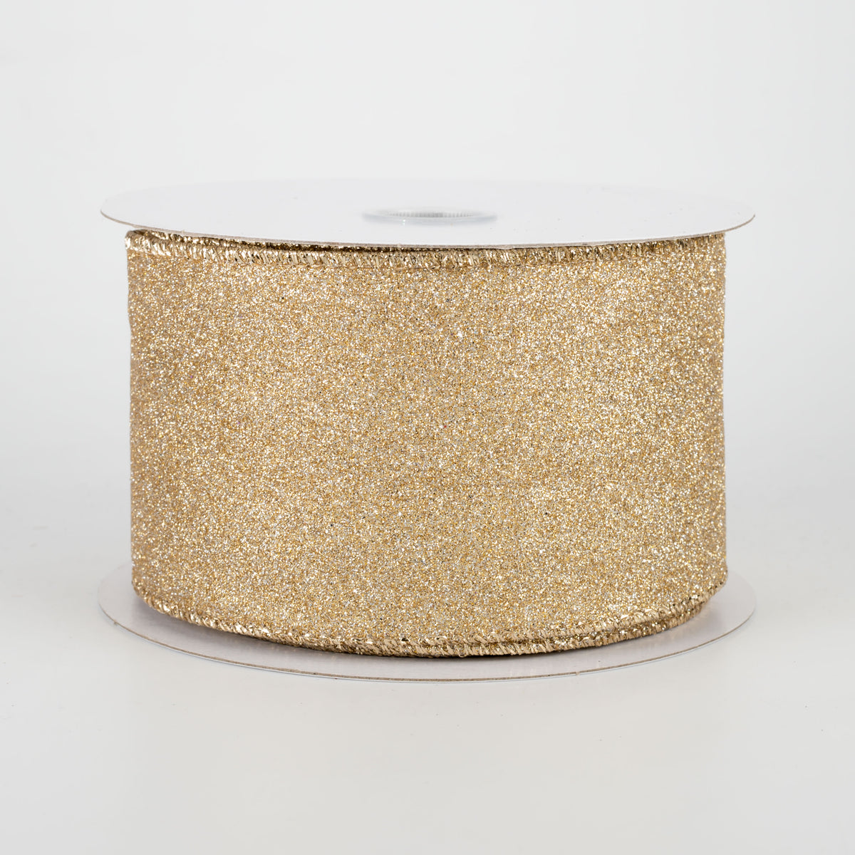 2.5" Lustrous All Flat Glitter Ribbon: Champagne Gold (10 Yards)