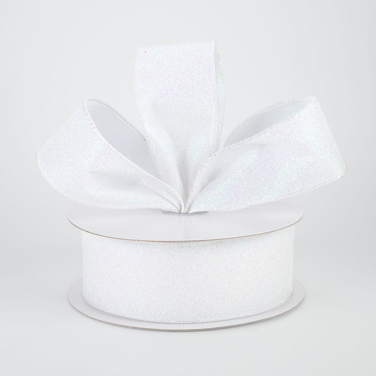 1.5" Lustrous All Flat Glitter Ribbon: Iridescent White (10 Yards) Lifestyle Photo