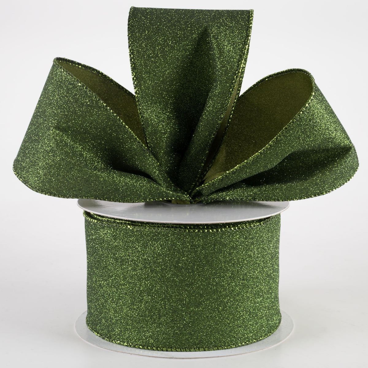 2.5" Lustrous All Flat Glitter Ribbon: Moss Green (10 Yards) Lifestyle Photo