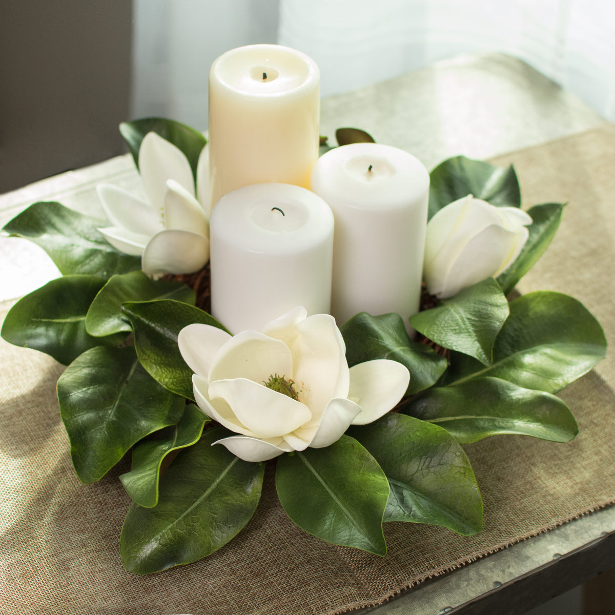 16" Magnolia Flower Candle Ring Lifestyle Photo