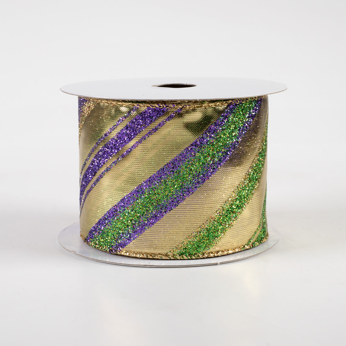 2.5" Mardi Gras Diagonal Stripes Lamé Ribbon (10 Yards) Item Number: 6700109-29