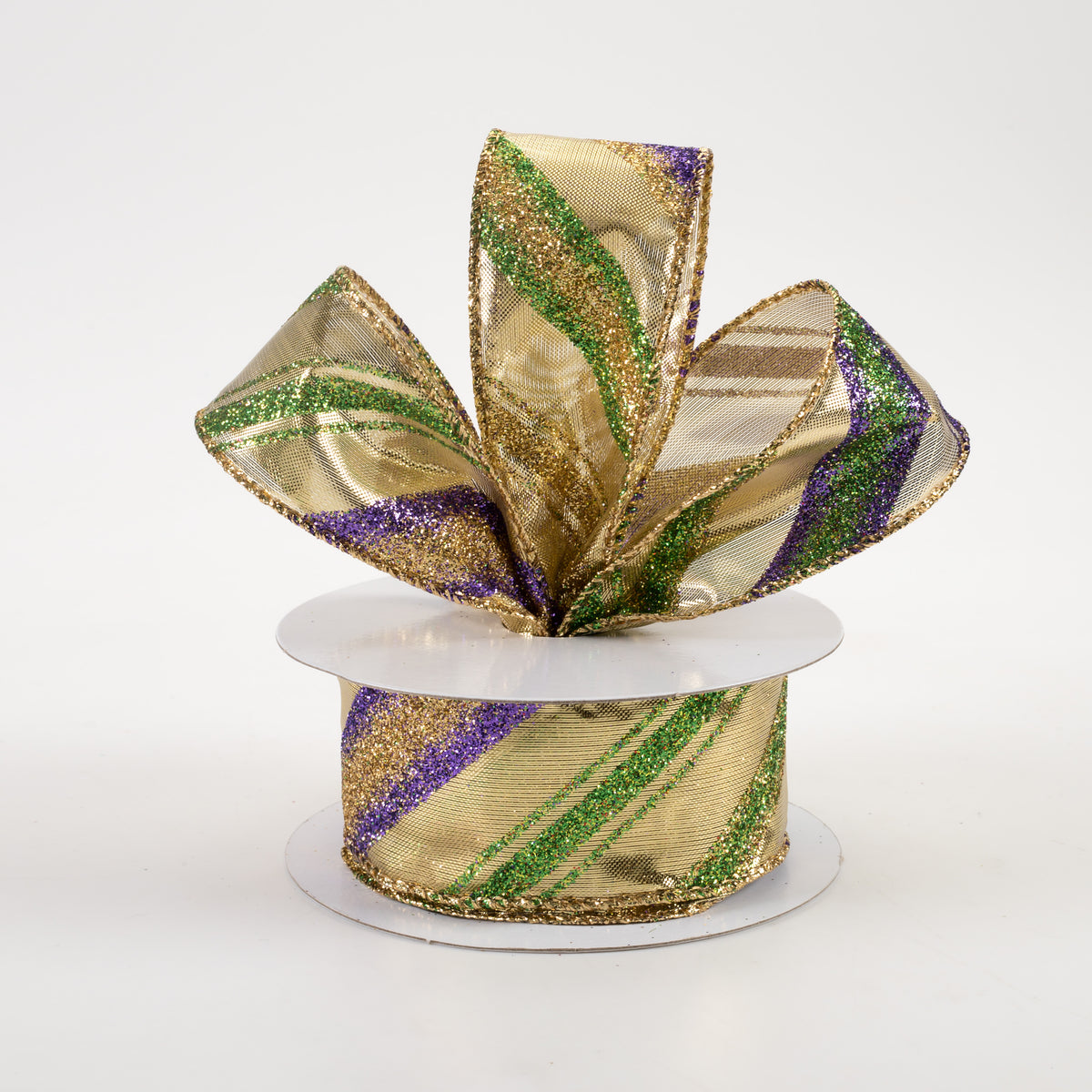 1.5" Mardi Gras Diagonal Stripes Lamé Ribbon (10 Yards) Lifestyle Photo