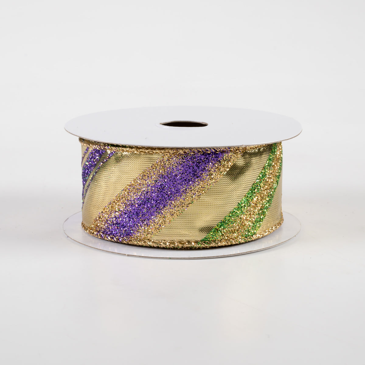 1.5" Mardi Gras Diagonal Stripes Lamé Ribbon (10 Yards)