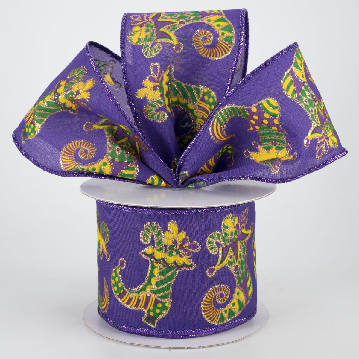 2.5" Mardi Gras Jester Shoe Ribbon (10 Yards) Lifestyle Photo